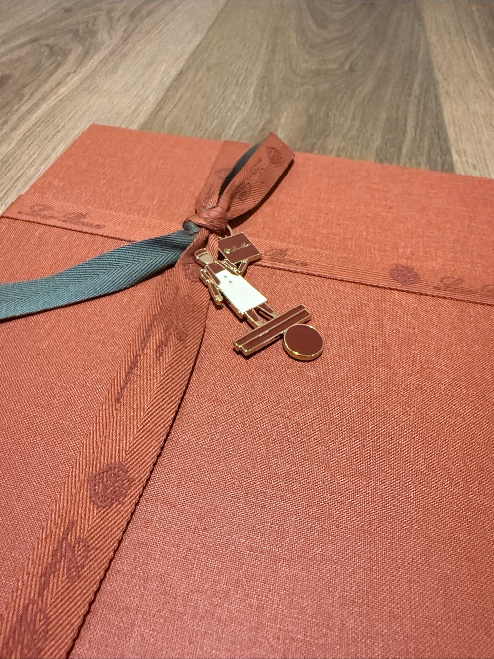 Loro Piano Luxury Gift Box with Ribbon and Gold Charm - Rust Orange